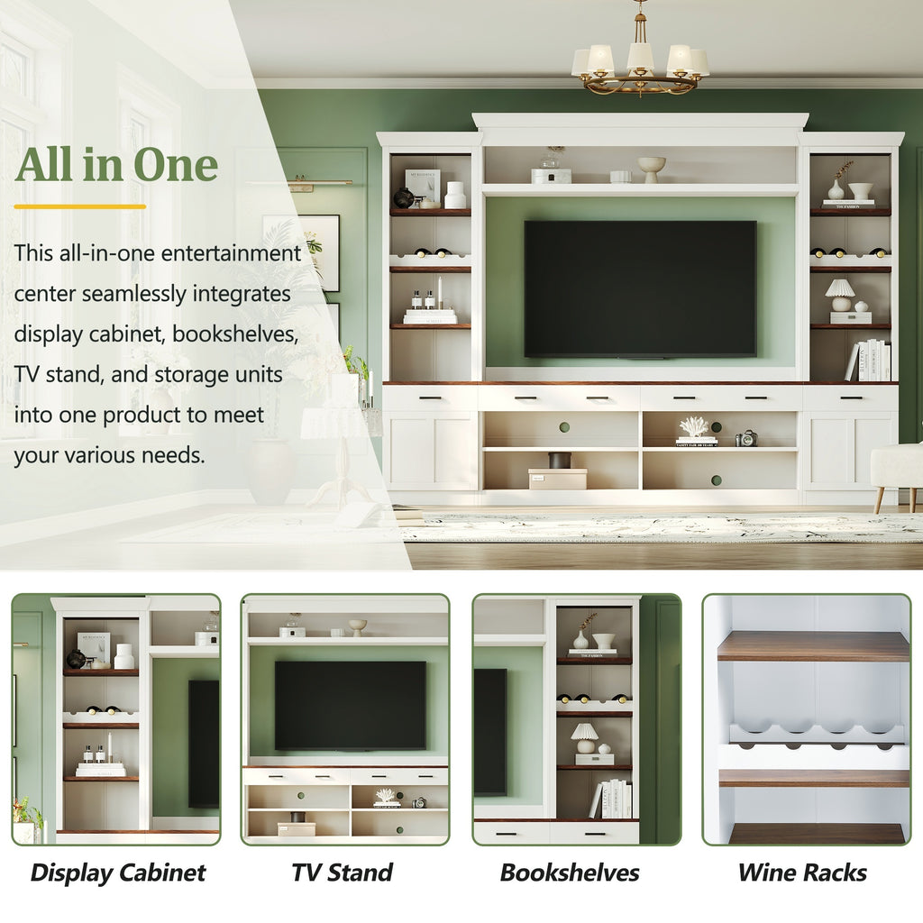 White walnut entertainment center modular three-cabinet design
