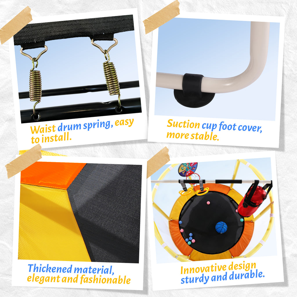54-inch mini trampoline basketball hoop and multi-sport accessories