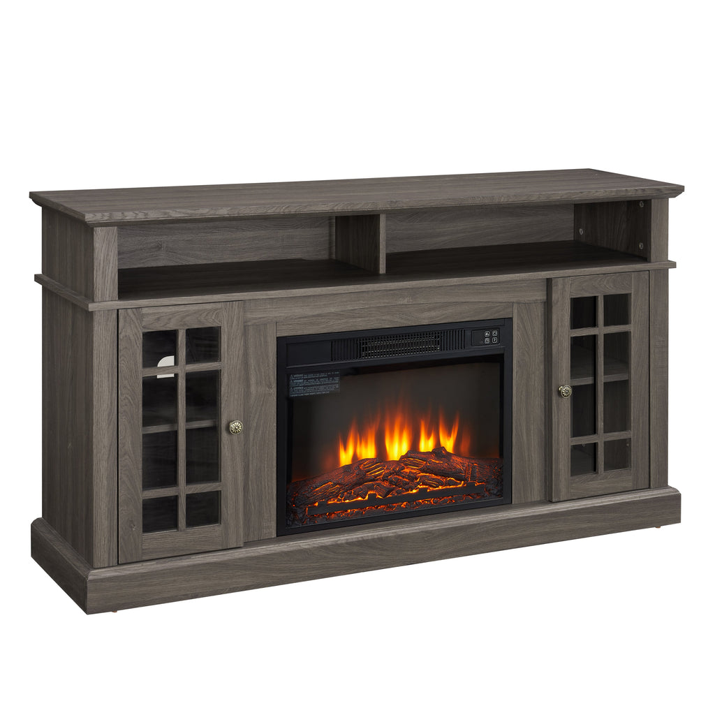 Classic TV Media Stand Modern Entertainment Console with 23' Fireplace Insert for TV Up to 65' with Open and Closed Storage Space, Espresso, 58.25'W*15.75'D*32'H