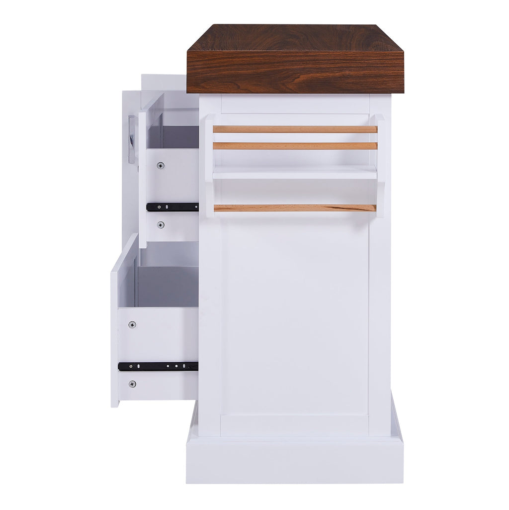 K&K 53' Large Kitchen Island with 3.5' Thick Desktop, Spice and Towel Racks, Rolling Kitchen Island with Storage on 5 Wheels, 2 Extra-large Drawers, for Home, Kitchen, Dining Room, Black