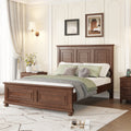 Queen Size Bed with Tall Headboard & Footboard, USB Charging Station, Pinewood Bed with Strengthened Bed Frame,Walnut