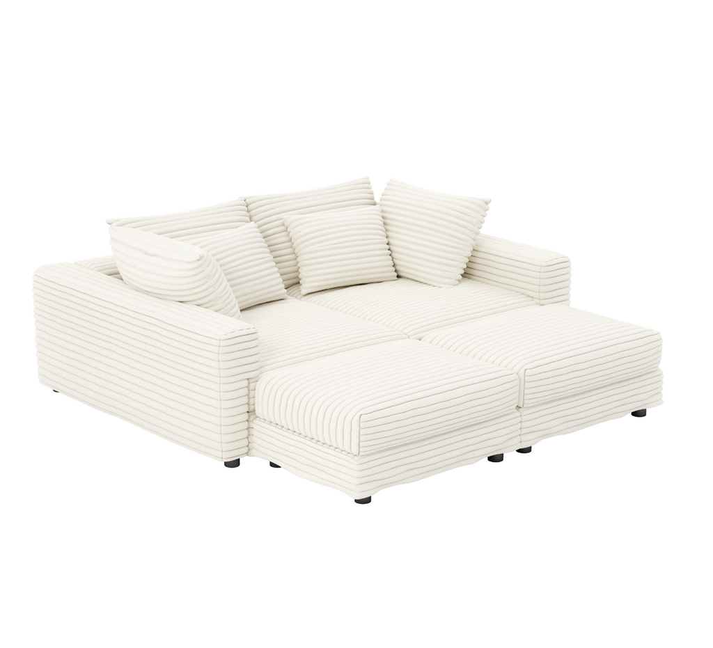 102.4 'Plush Corduroy 4-Seat Sofa,Modern Comfy Upholstered Sofa Cloud Couch,Deep Seat Couches with Soft Pillows and 3 Ottomans,Convertible Sofa Lounge Chair,Black(Old SKU:W1885S00287)