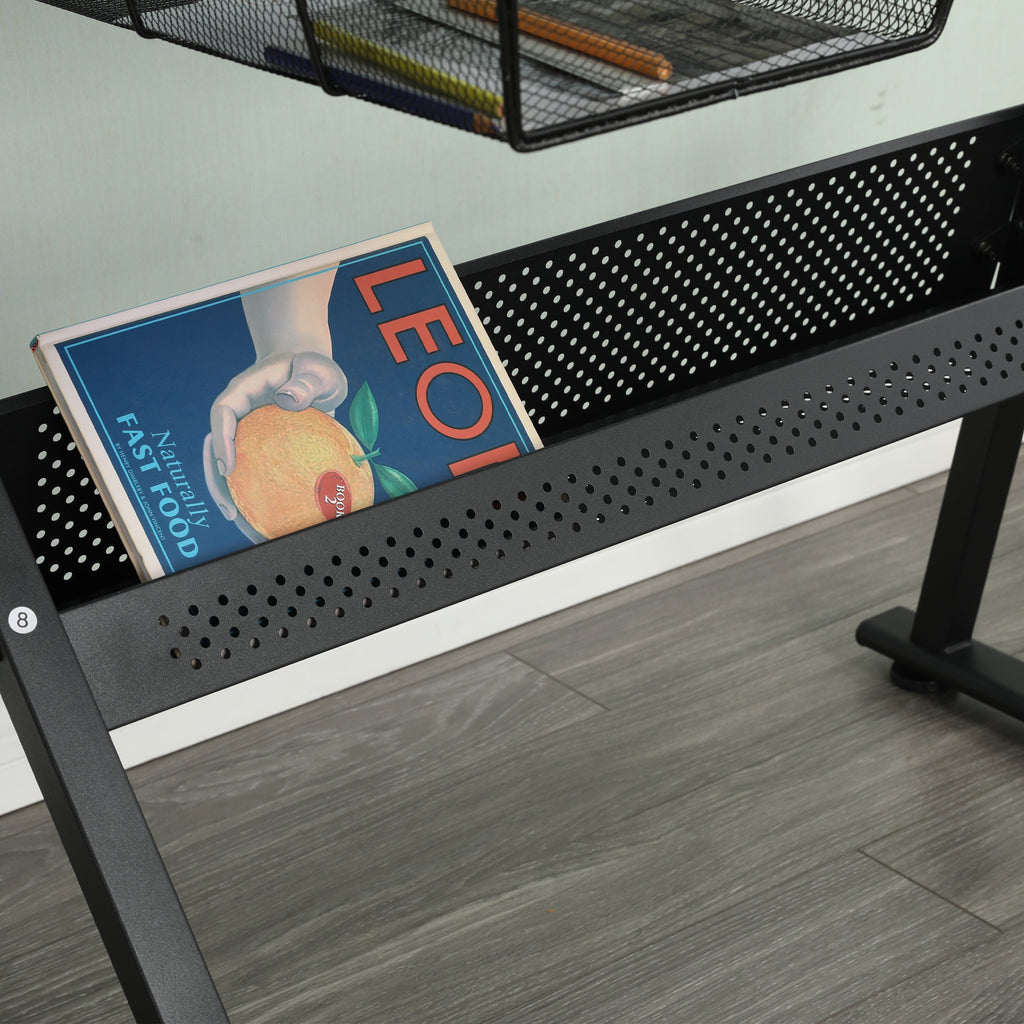 Adjustable Glass Drafting Table with Metal Drawers & Stool