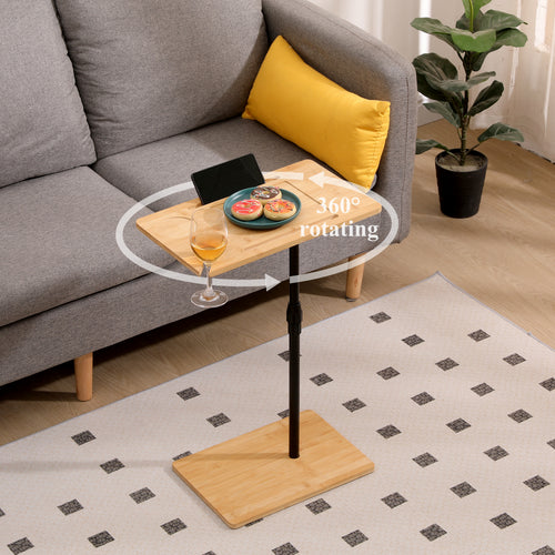 Natural bamboo side table with 2-tier shelf — angle view