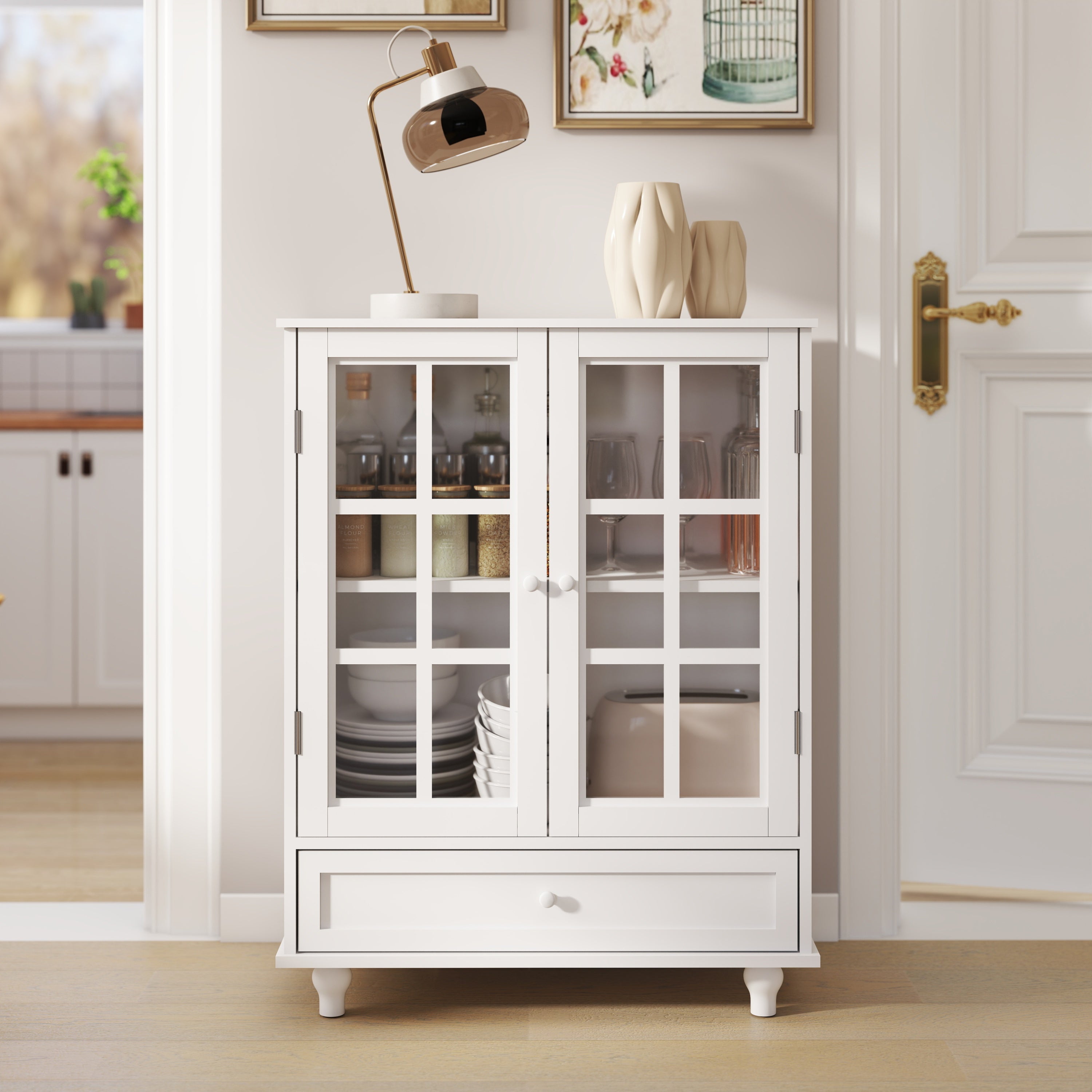 Sideboard cabinet glass doors showcase collectibles