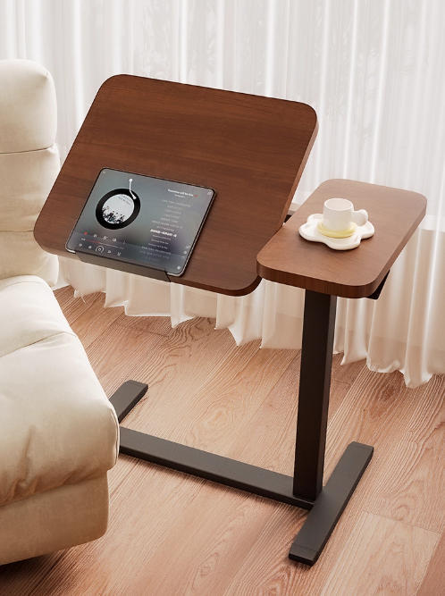 (UPGRADED) Overbed Bedside Desk, Mobile Rolling Laptop Stand Tilting Overbed Table with Wheels, Height Adjustable Tray Bedside Table for Laptop Bed Sofa, WHITE