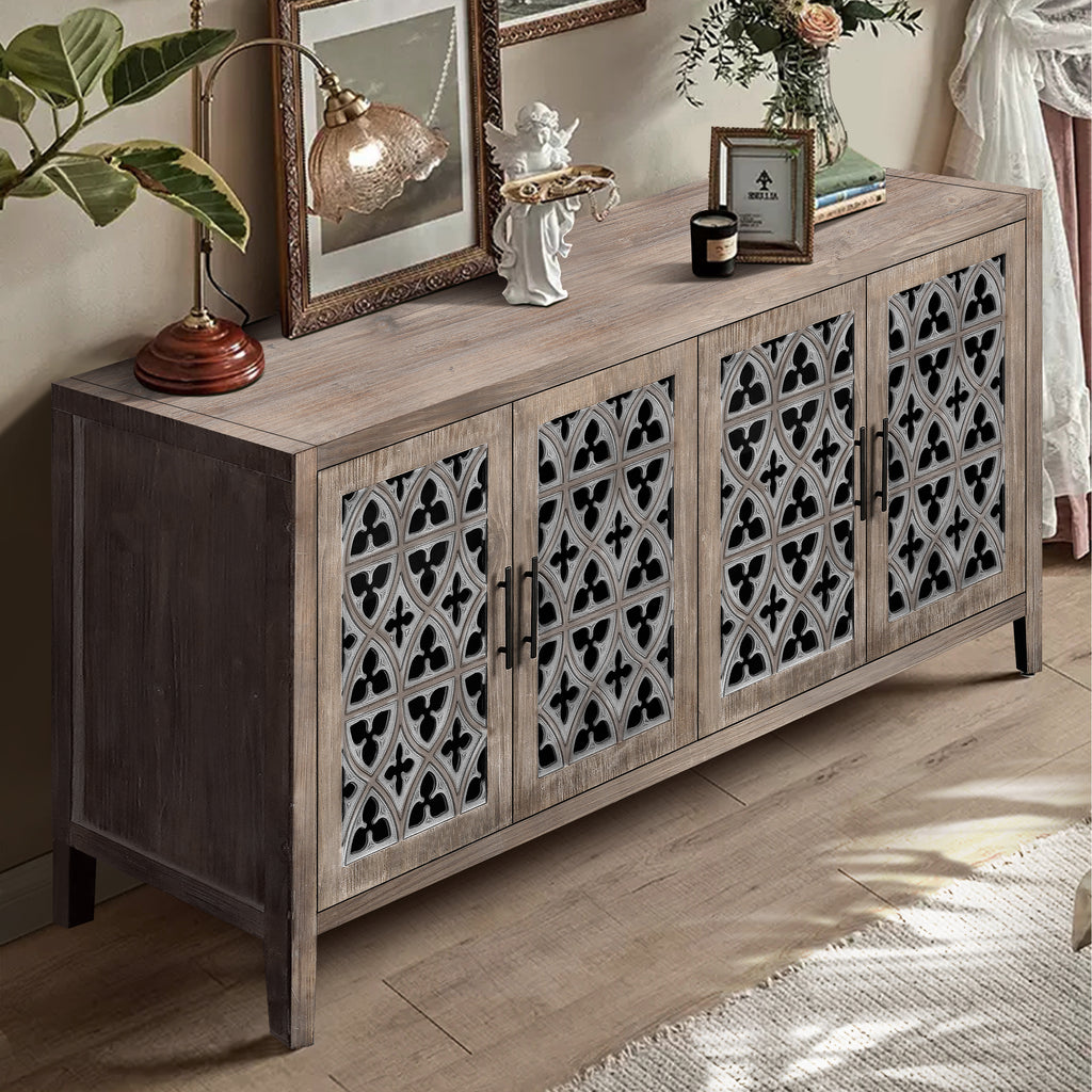 Hollow floral door sideboard antique brown — angle view