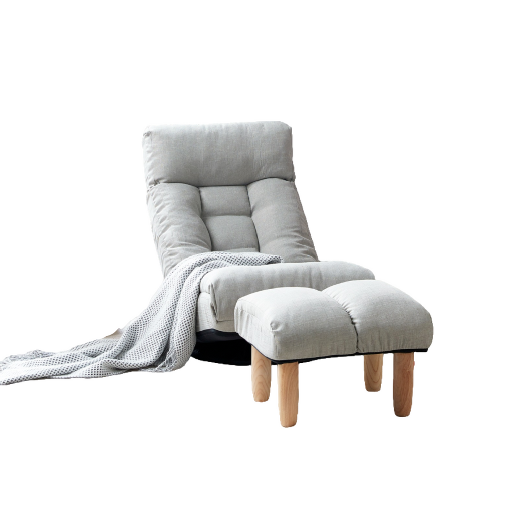 Gray adjustable reclining floor chair — front view