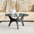 31.5' Glass Coffee Table, Mid-Century Modern Style, Ideal as a Centerpiece for Living Rooms, Bedrooms, Reception Areas, and Offices (Black Wood Grain)