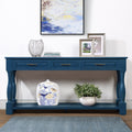 Navy blue wood console table with 3 drawers — front view