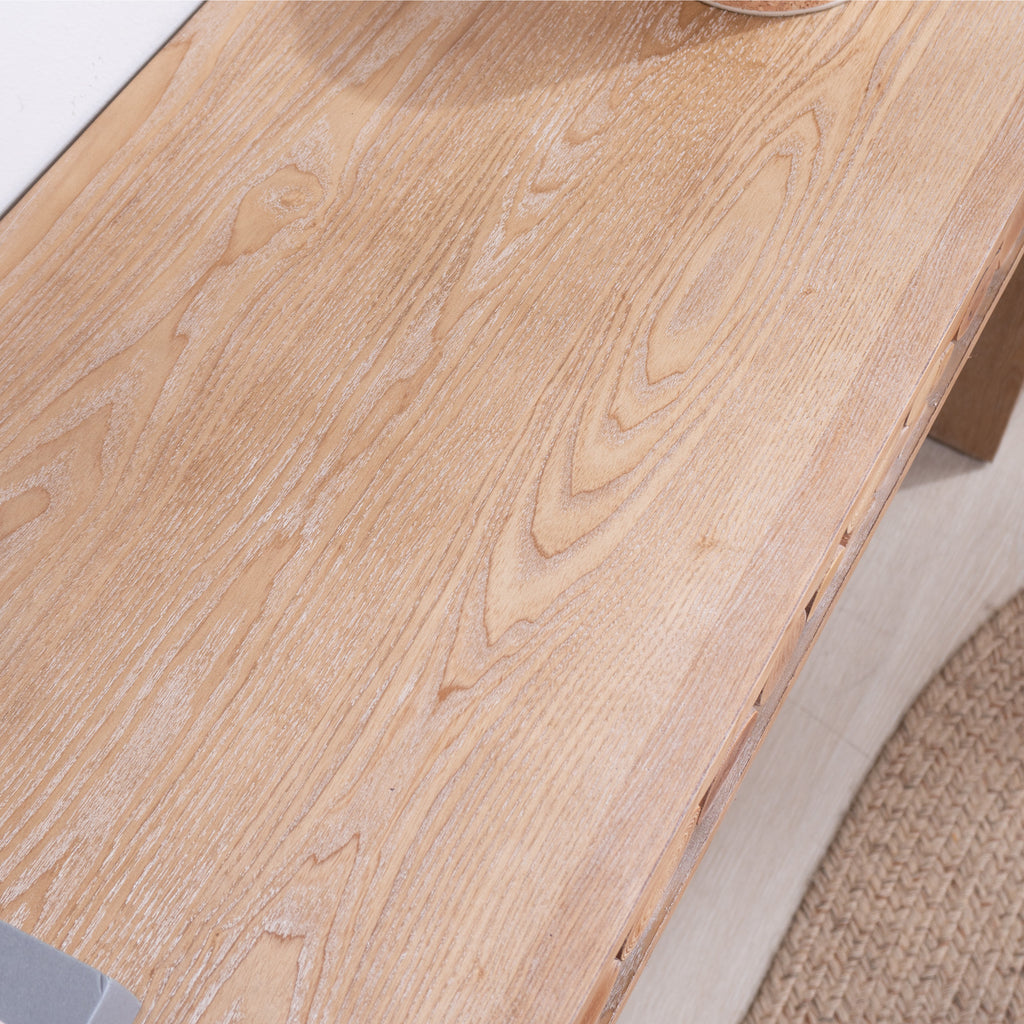 Natural log accent console table angled display