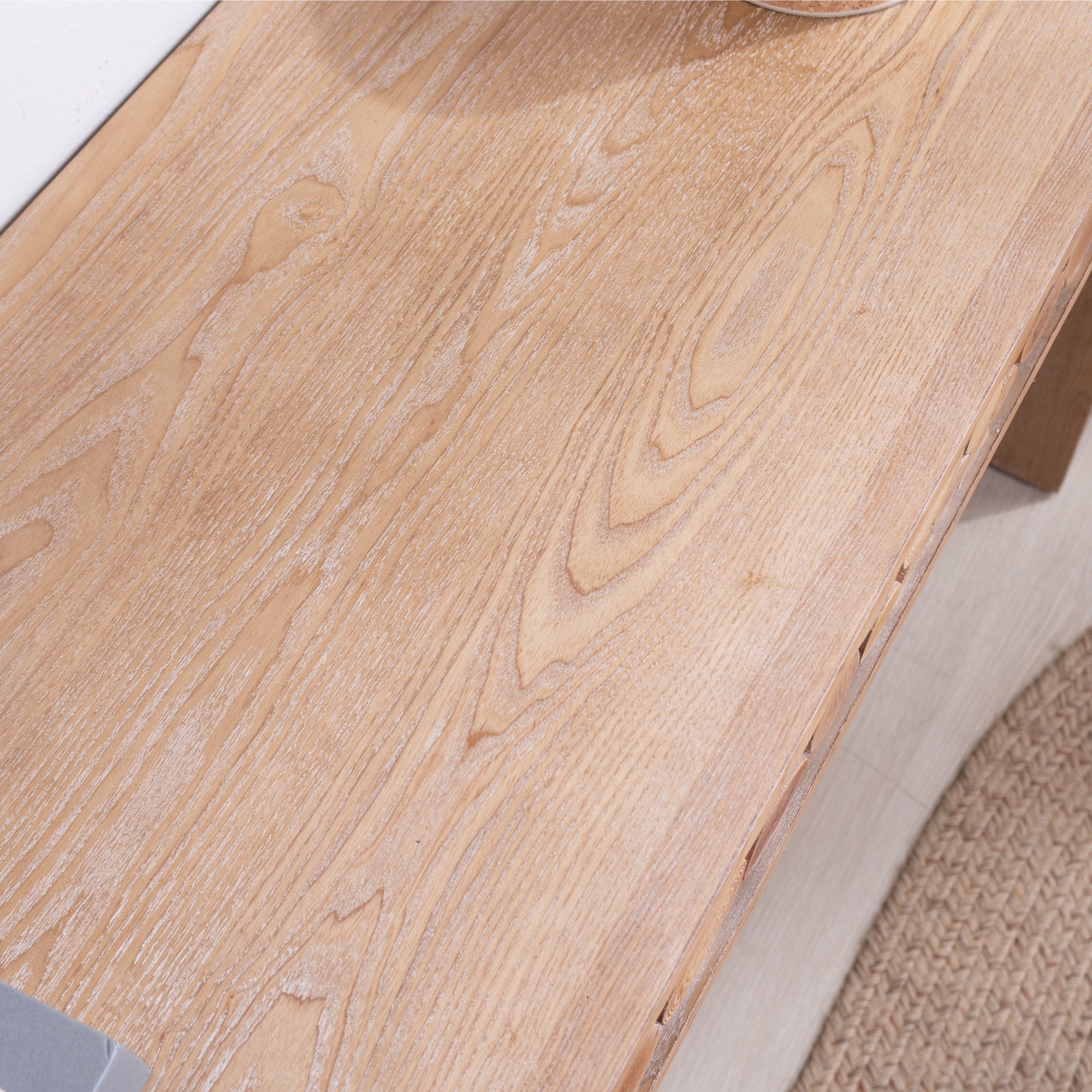 Natural log accent console table angled display