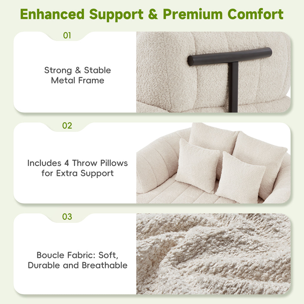 Beige boucle chaise lounge living room setting