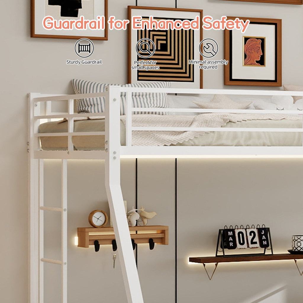 Modern Minimalist Square Tube Iron Bunk Bed with Ladder and Rolling Trundle, Full Size 137cm x 190cm, Black
