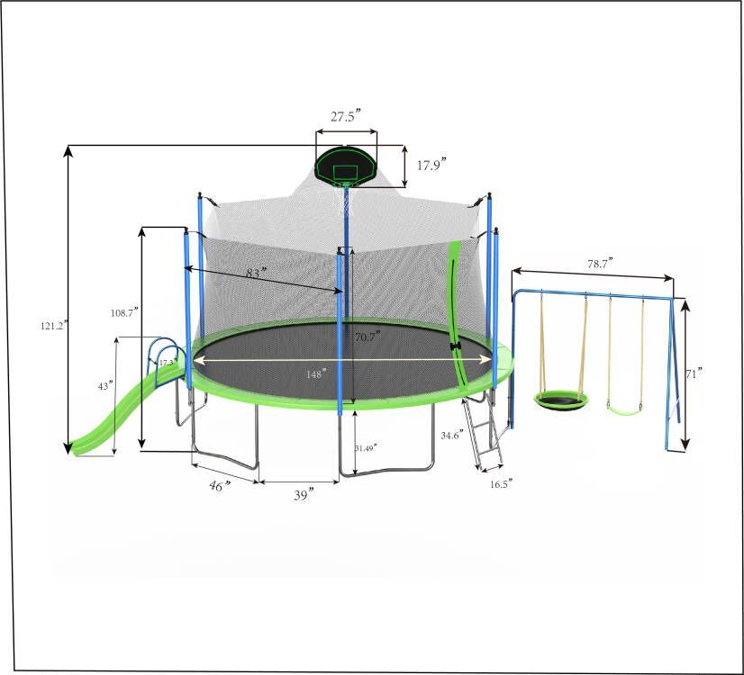 Outdoor kids trampoline 4-step rust-resistant ladder detail