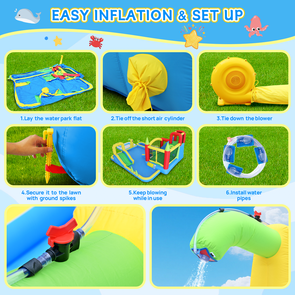 Kids water park inflatable with wet slide and pool area