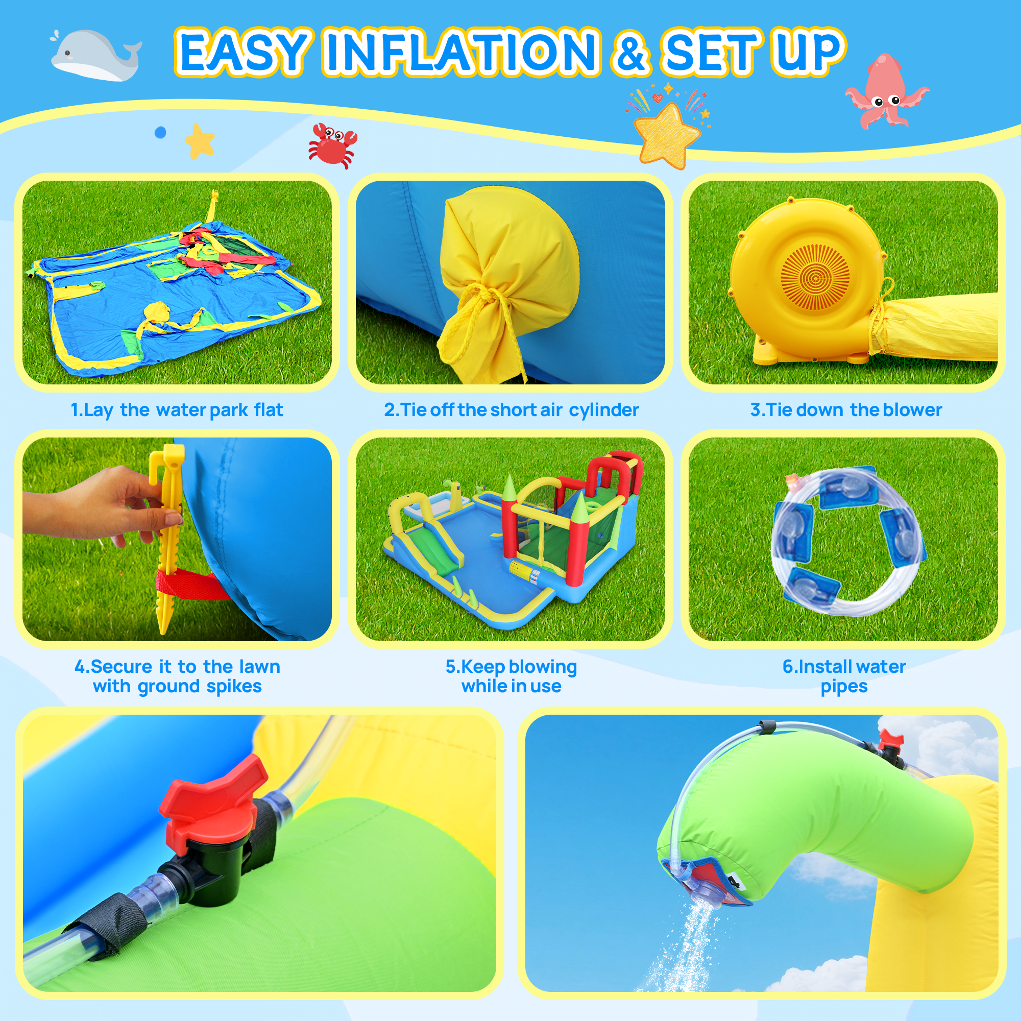 Kids water park inflatable with wet slide and pool area