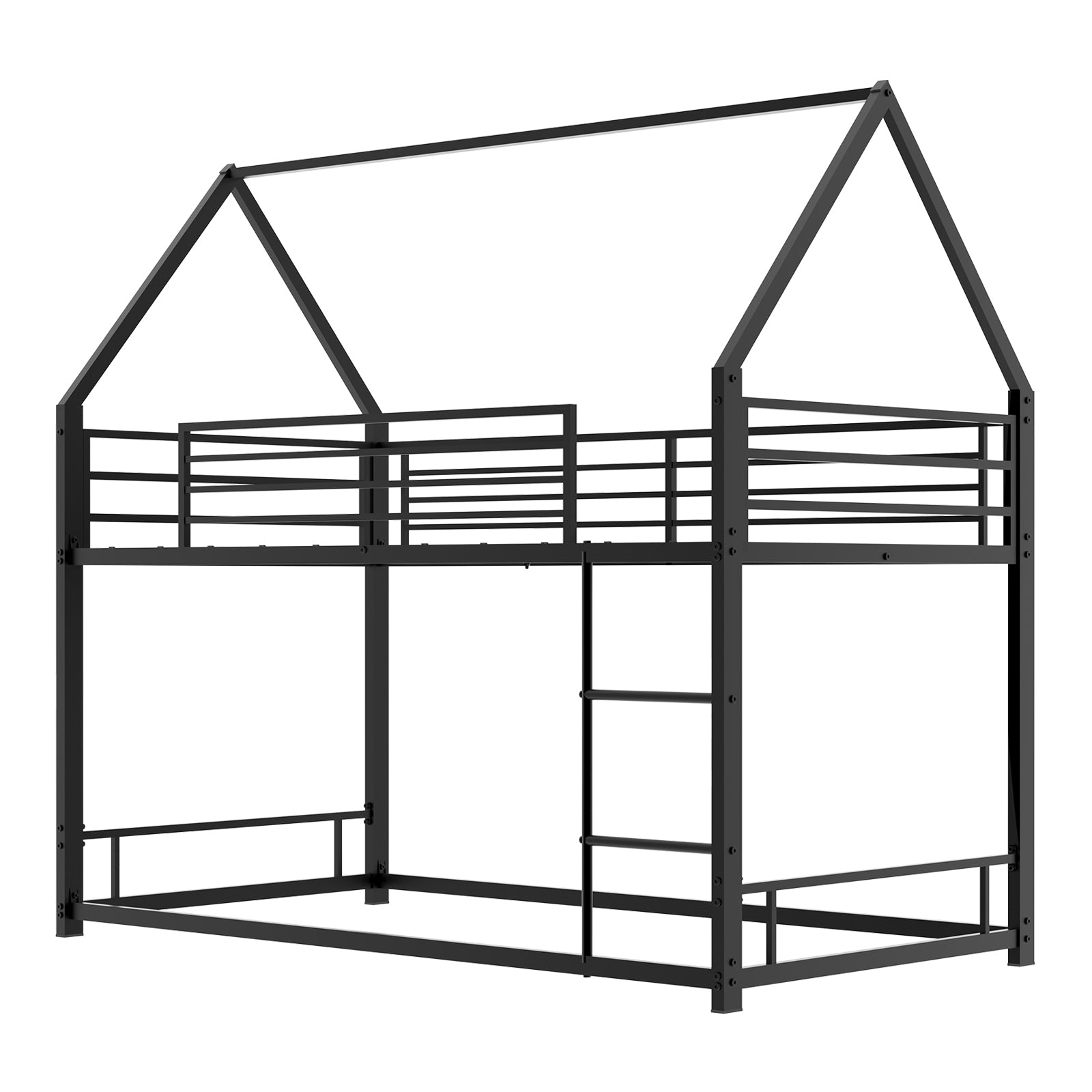 Modern Black Metal Twin over Twin Bunk Bed with Sturdy Iron Frame, Noise-Reduced Design, Safety Guardrails, No Box Spring Needed, 49.21' Low Profile