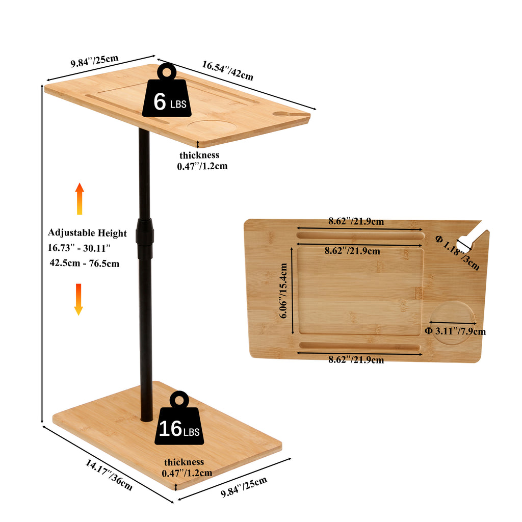 Height adjustable end table with phone and tablet stand