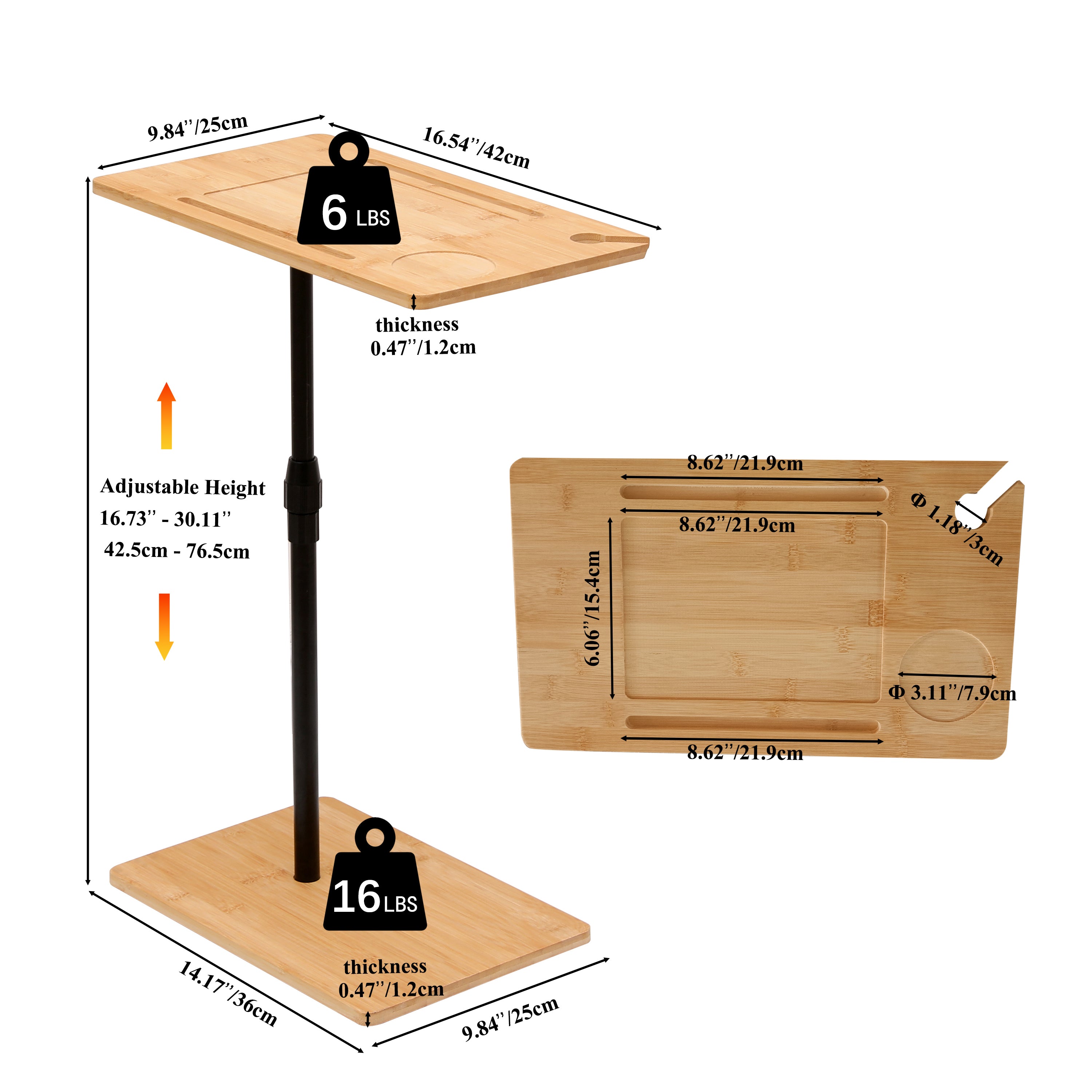Height adjustable end table with phone and tablet stand