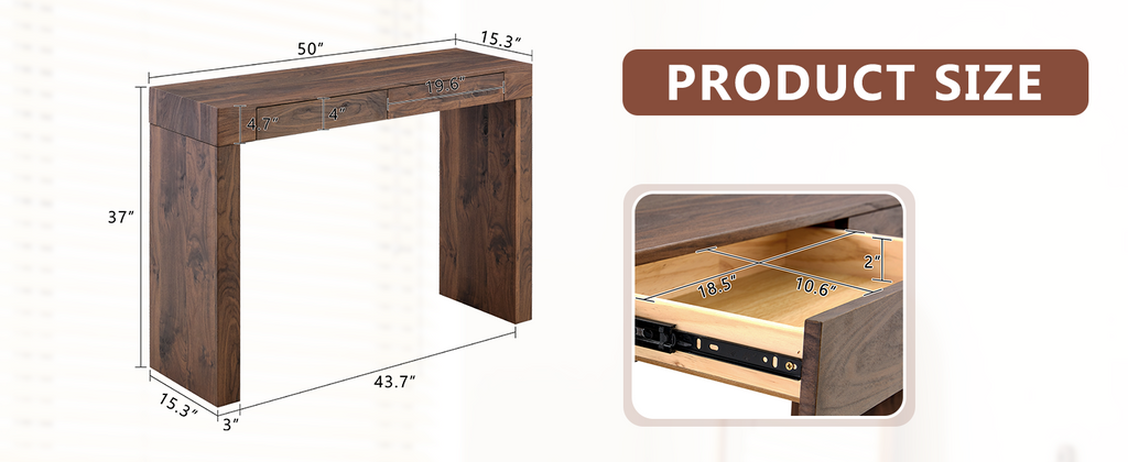 Natural Walnut Bar Table with Double Drawers — 50" Pub & Home Bar — image 14