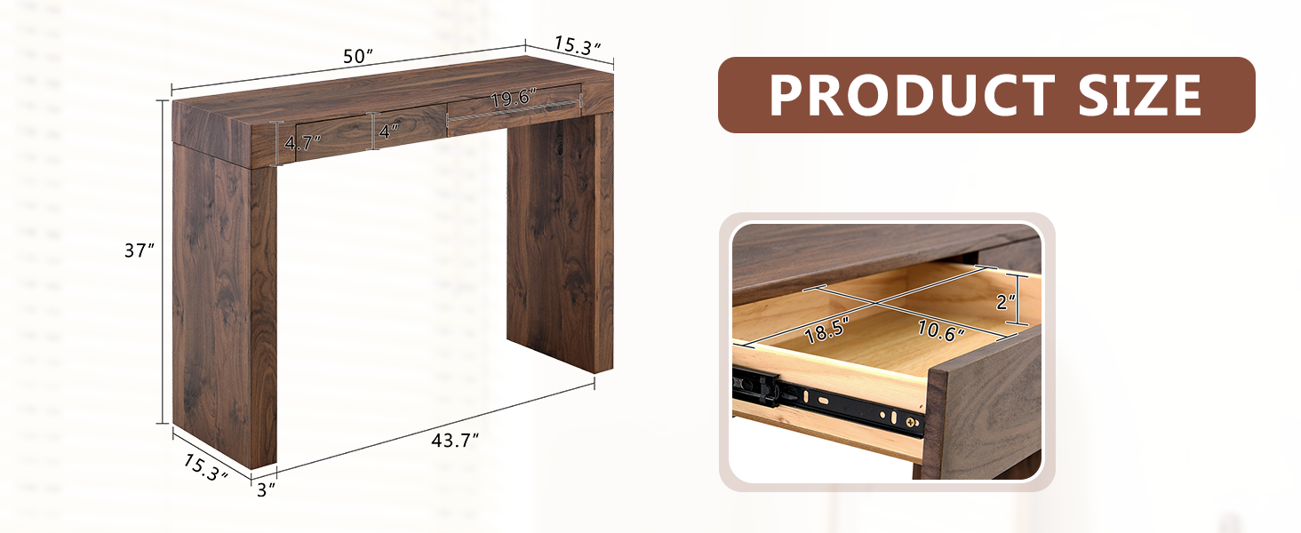 Natural Walnut Bar Table with Double Drawers — 50" Pub & Home Bar — image 14