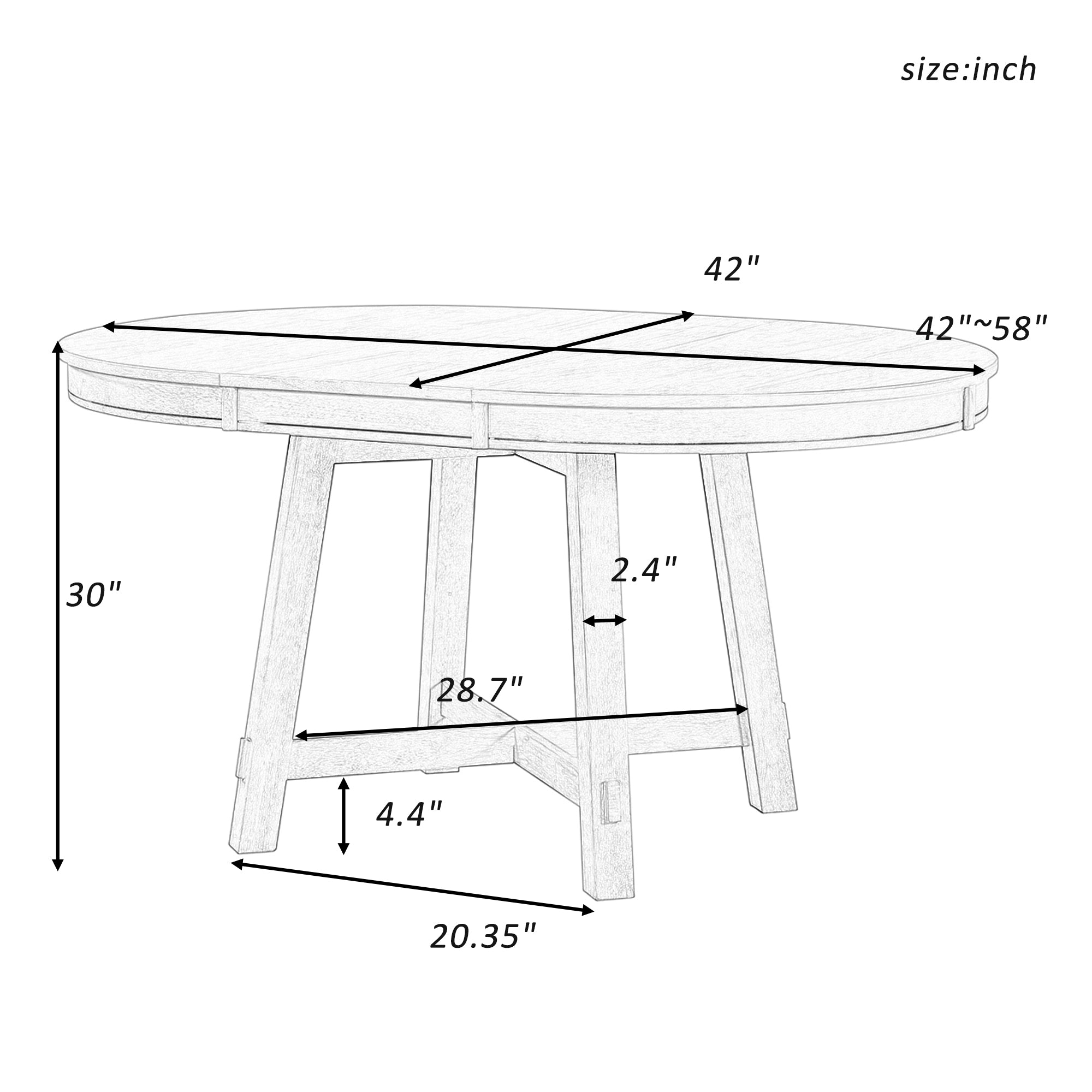Round Extendable Dining Table — 16" Leaf, X-Base, Seats 6