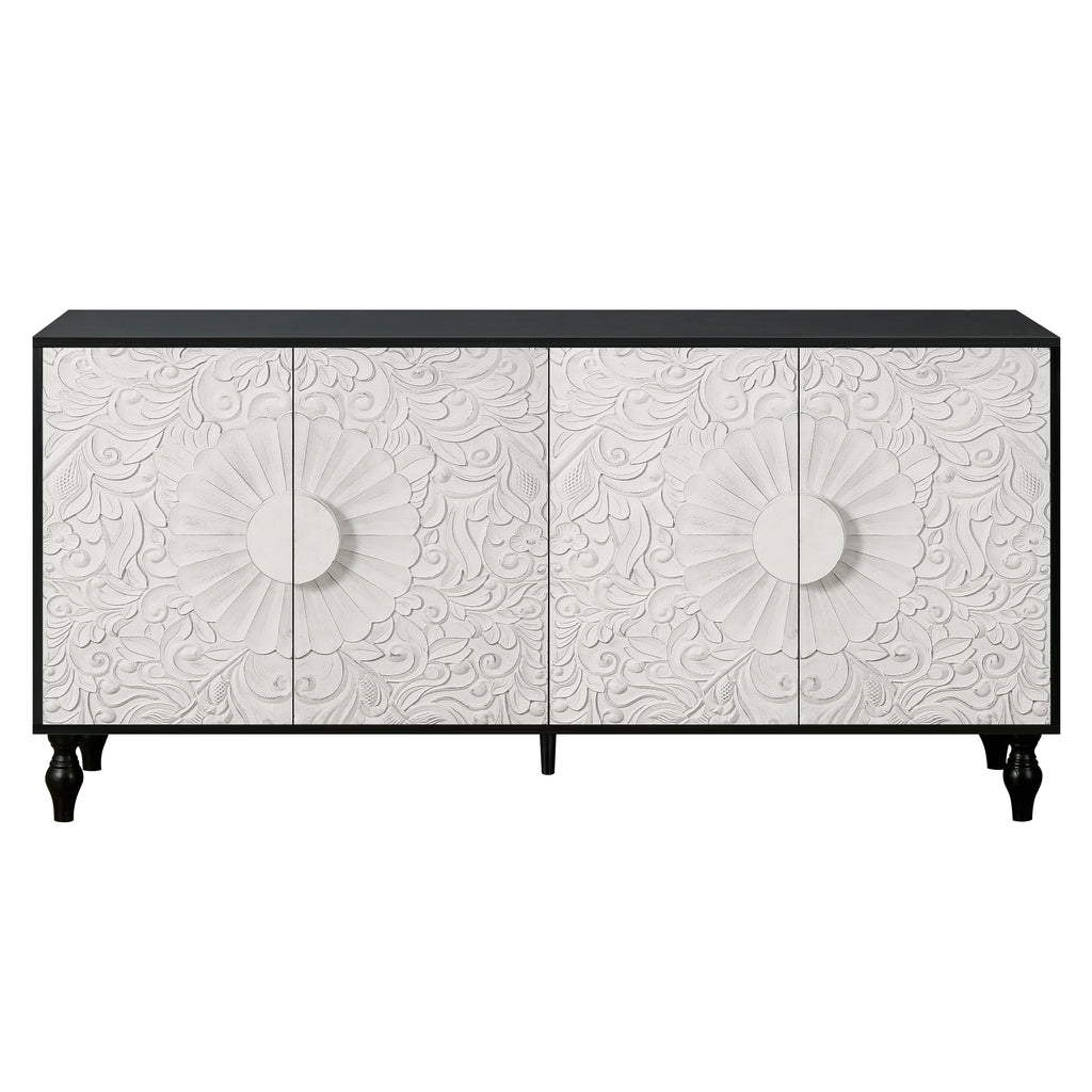 Vintage carved sideboard accent cabinet entryway view