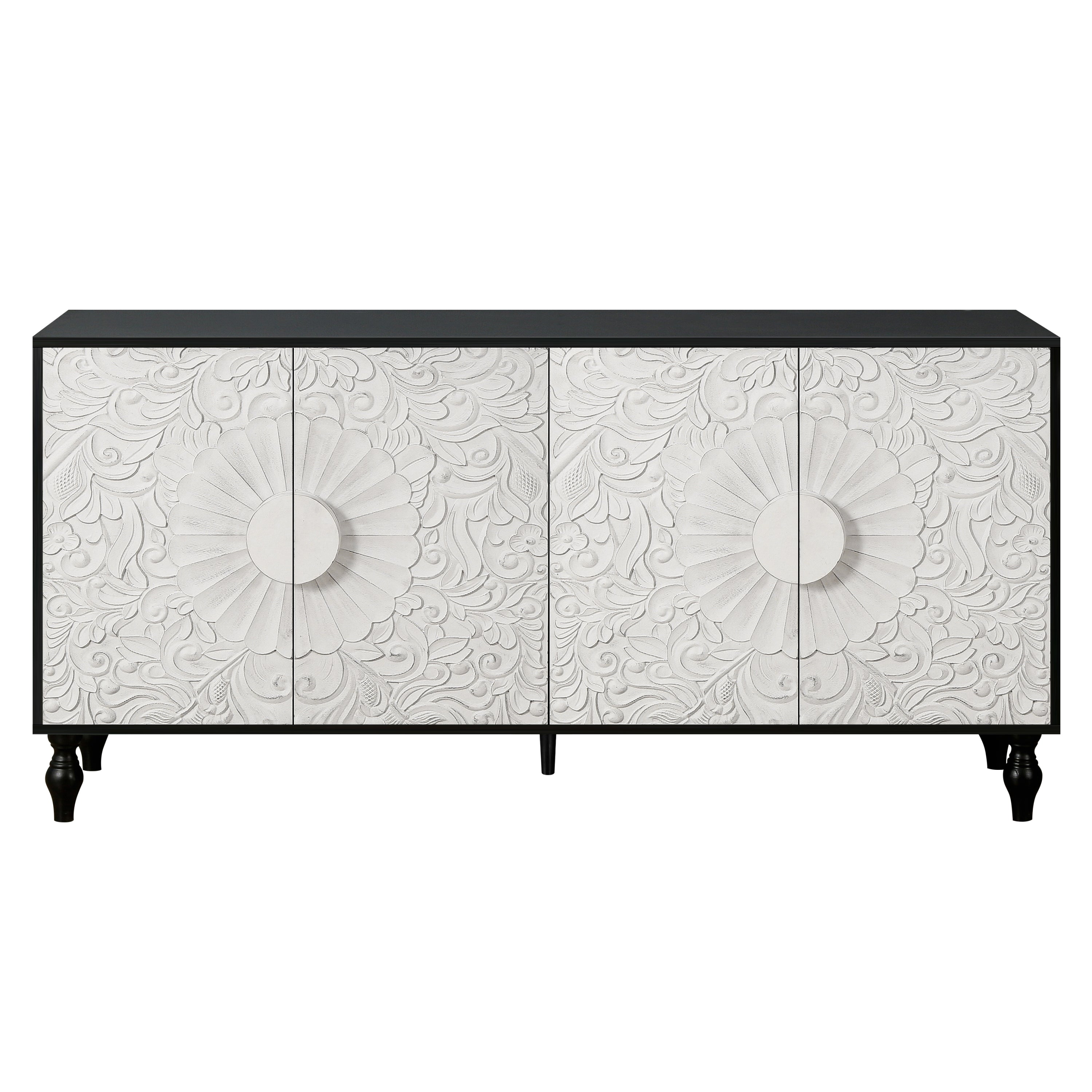 Vintage carved sideboard accent cabinet entryway view