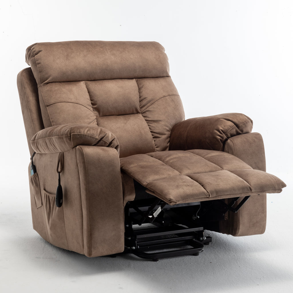 Antique brown velvet recliner high-density padding detail