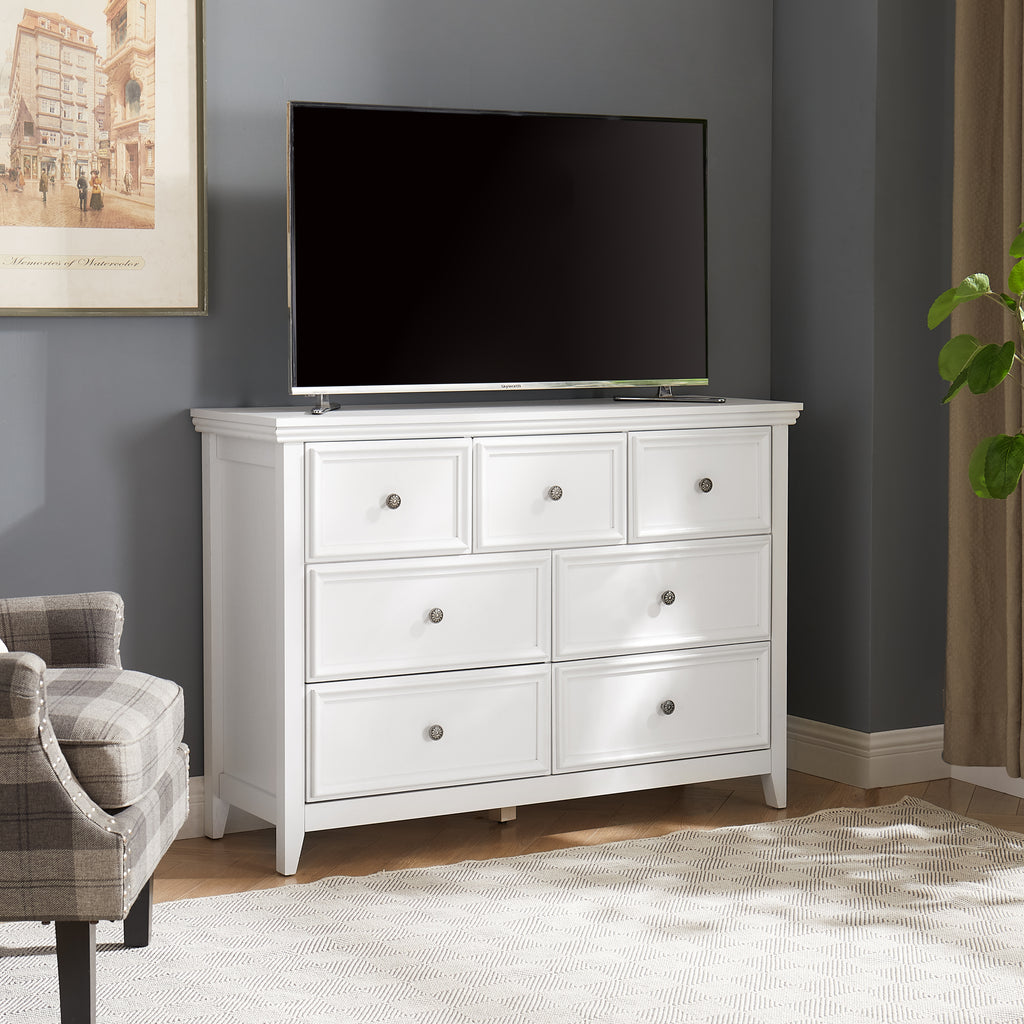 Modern 7-drawer chest of drawers white finish full view