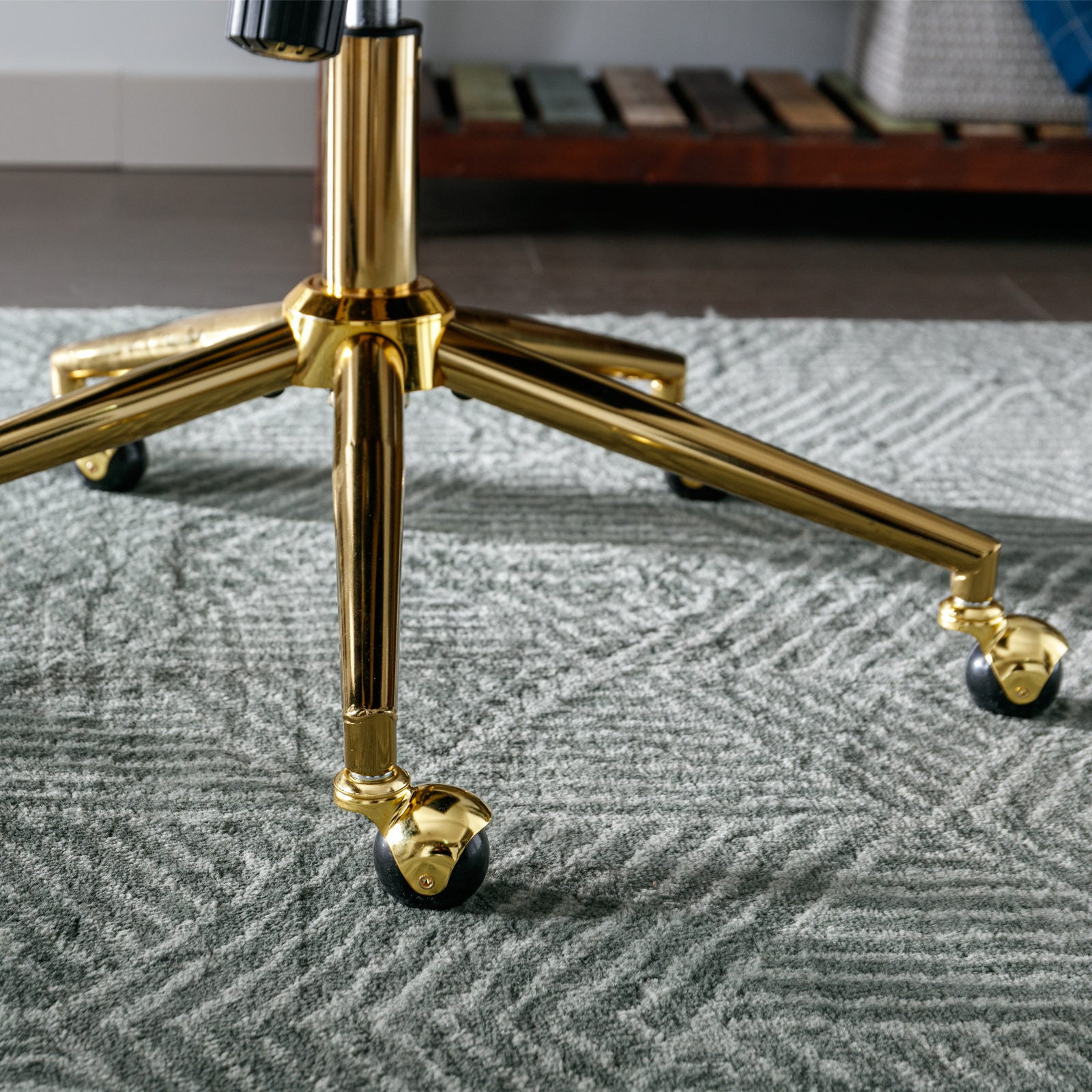 Swivel office chair gray velvet upholstery detail
