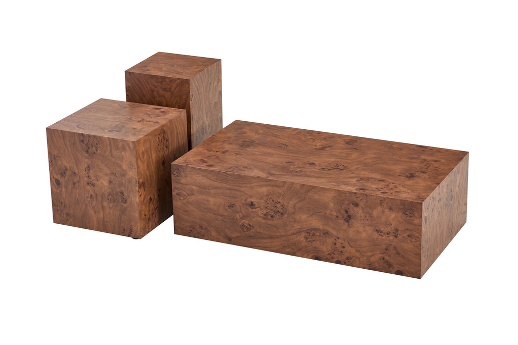 Premium Burl Walnut Veneer MDF Cube Table, Height Adjustable Multi-purpose Coffee Side End Table for Living Room, 11.8'×11.8'×19.7', No Extra Items Included
