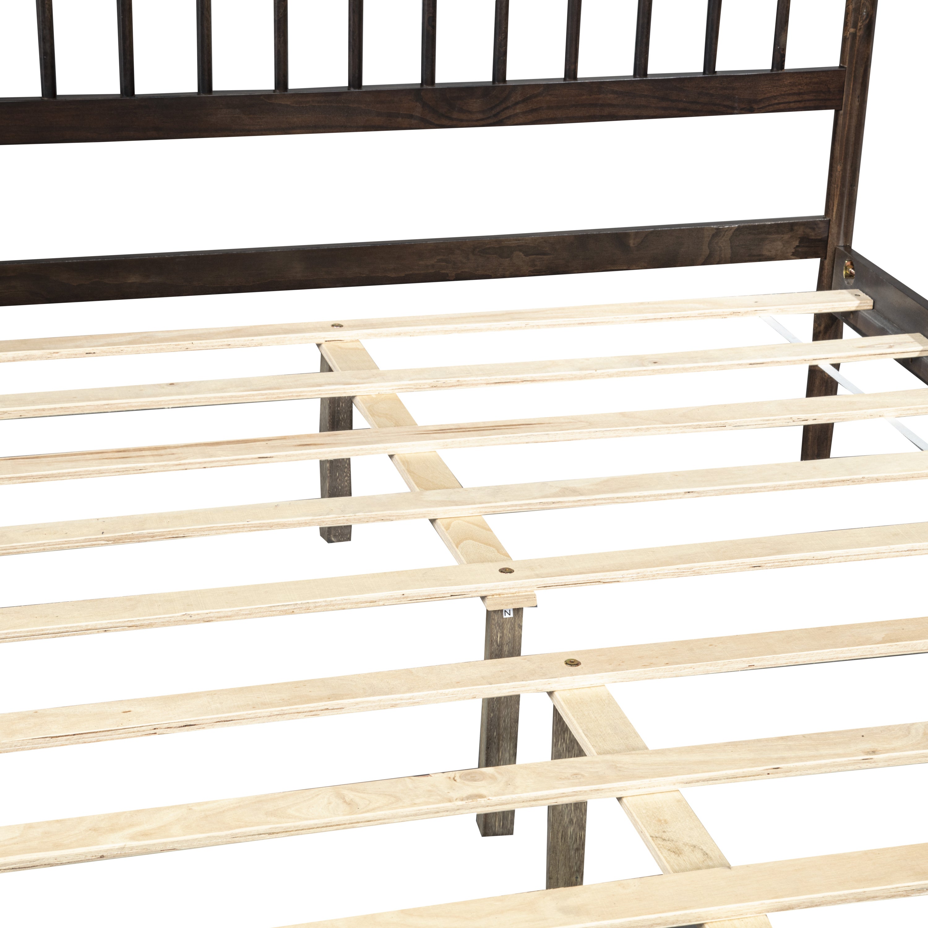Traditional Style Queen Size Bed with Headboard and Footboard, Pinewood Bed with Strengthened Bed Frame ,Walnut