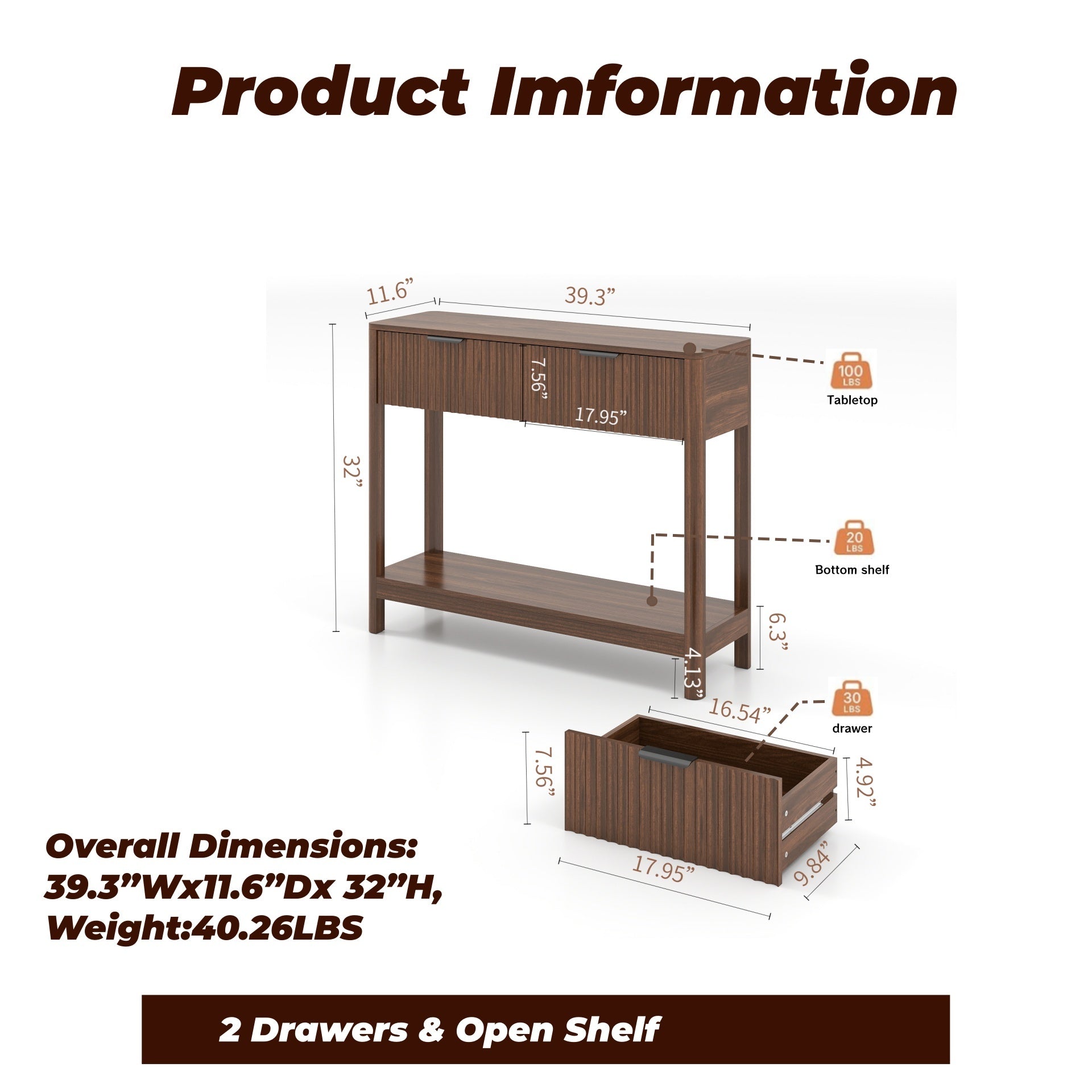 Mid-century walnut console table open shelf robot vacuum clearance