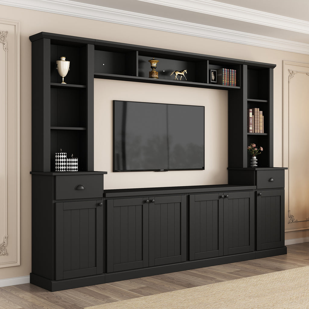 4-piece black media console wall unit for living room