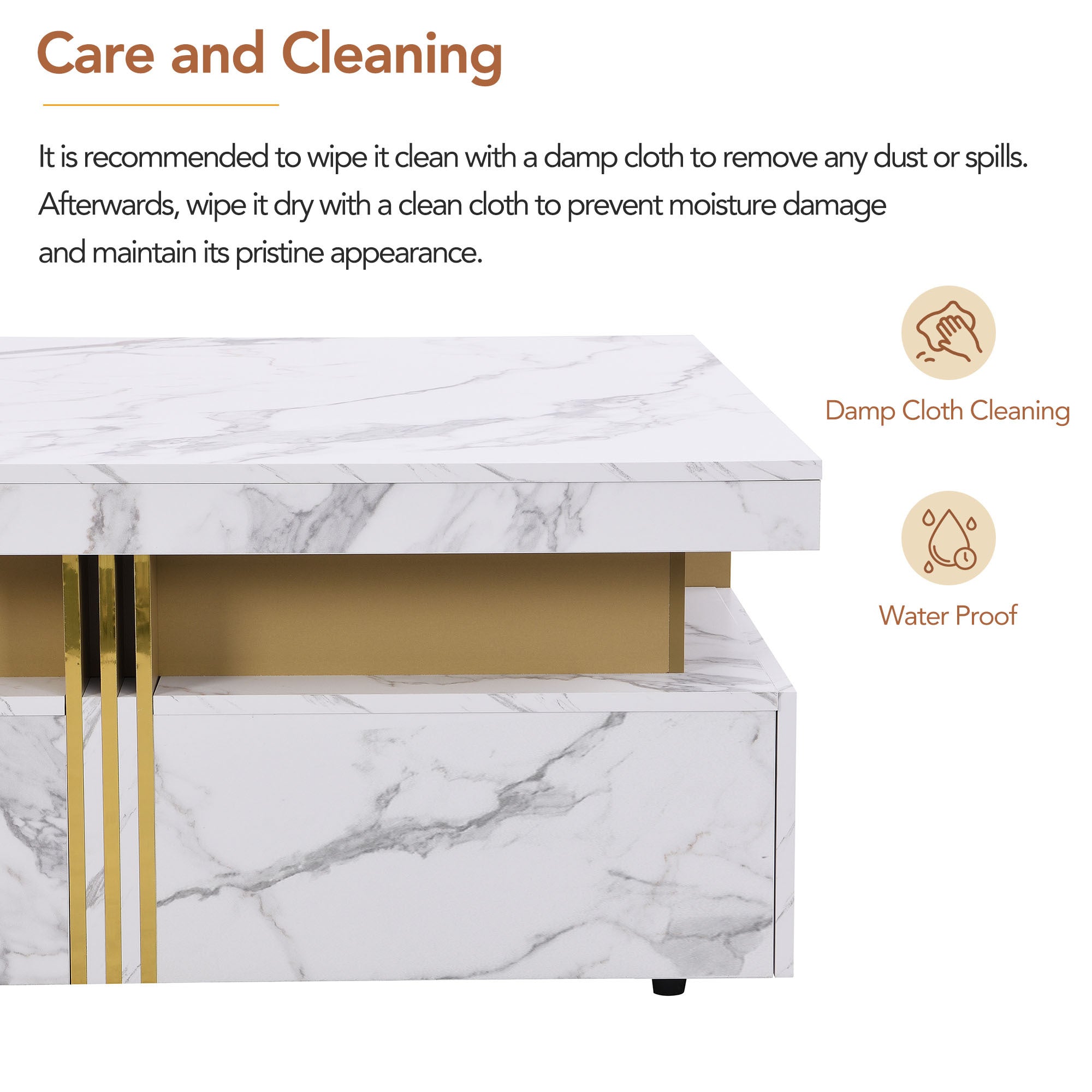 Square Storage Coffee Table — 4 Drawers & Gold Accents