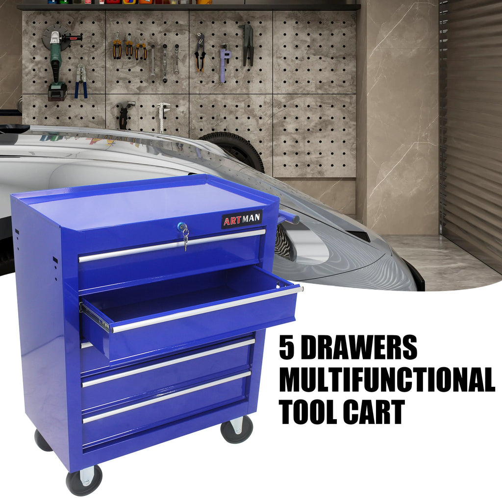 5-Drawer Rolling Tool Cart — Lockable Multifunctional Tool Storage