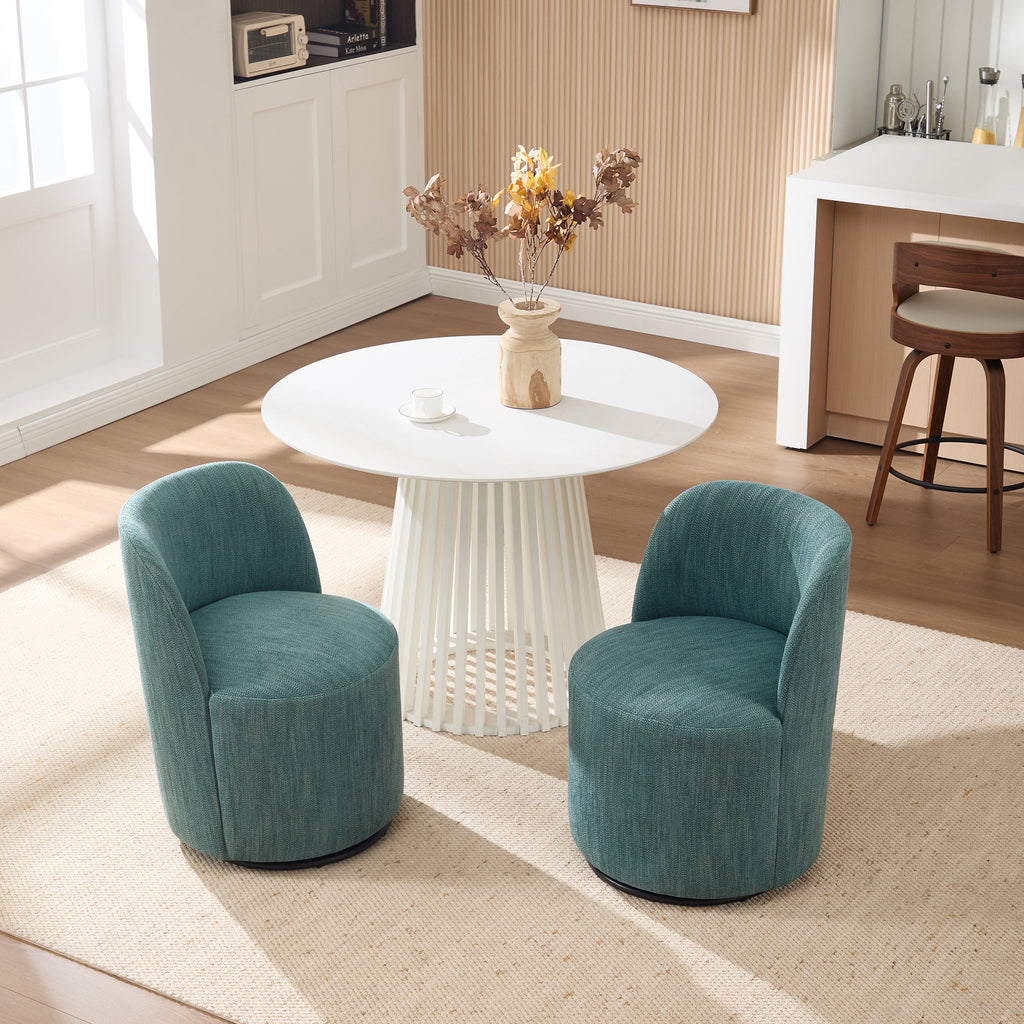 Set Of 1 Upholstered Kitchen & Dining Room Barrel Chair, Mid Century Modern Round Linen Dining Chair, 360 Degree Swivel Comfy Armless Accent Makeup Vanity Side Chair for Bedroom Living Room