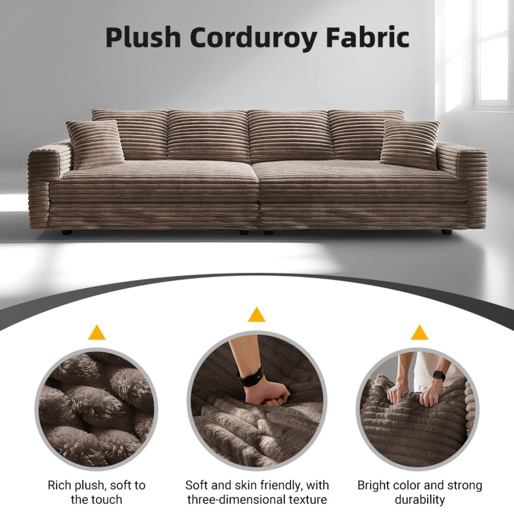 102.4 'Plush Corduroy 4-Seat Sofa,Modern Comfy Upholstered Sofa Cloud Couch,Deep Seat Couches with Soft Pillows and 3 Ottomans,Convertible Sofa Lounge Chair,Black(Old SKU:W1885S00287)