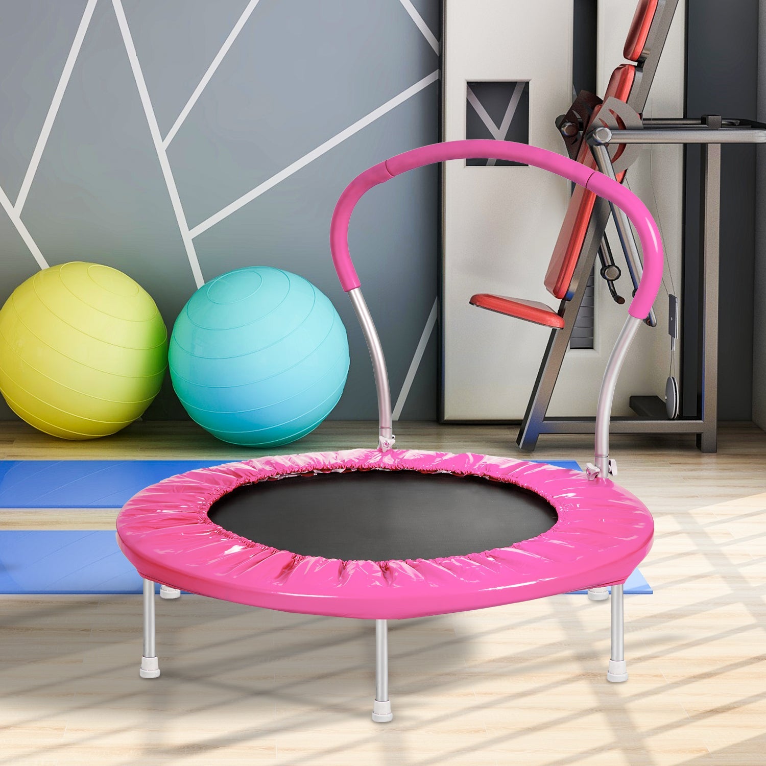 36-Inch Mini Trampoline for Kids with Safety Handle & Foam Frame Pad