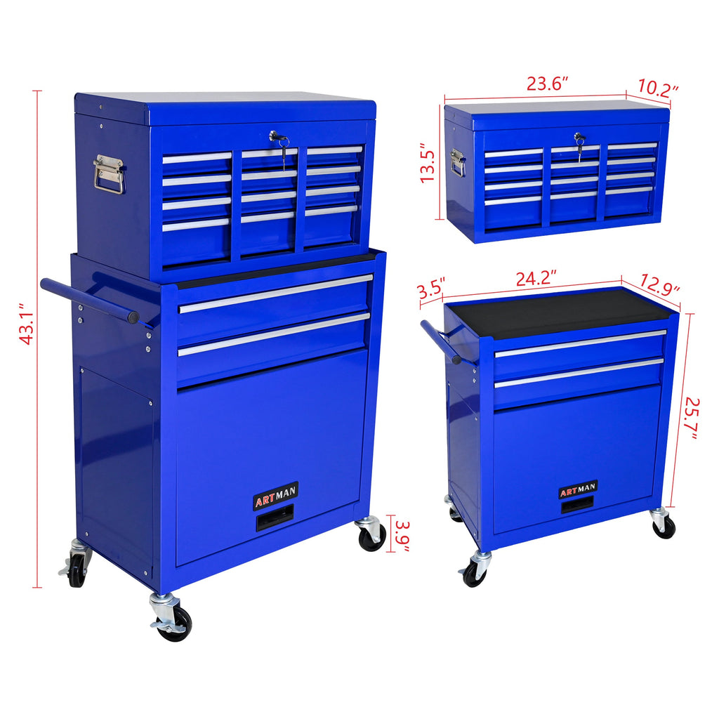 8-Drawer Rolling Tool Chest with Lock — Metal Tool Storage Cabinet