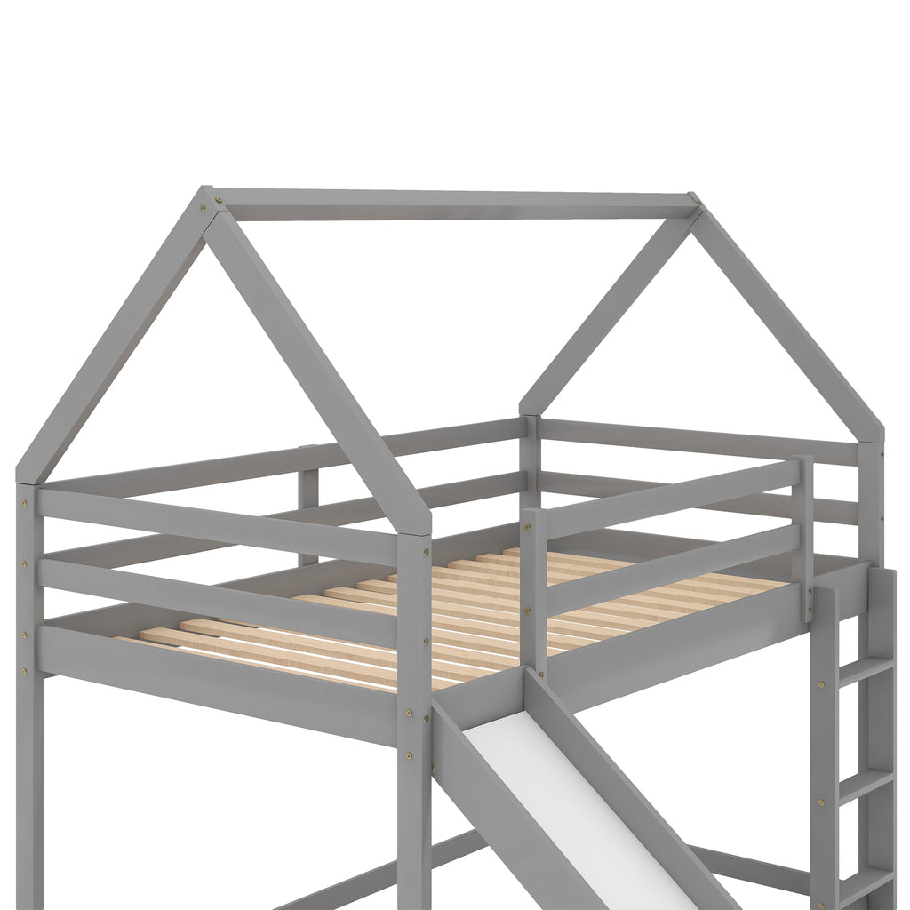 Gray twin over twin bunk bed upper bunk interior