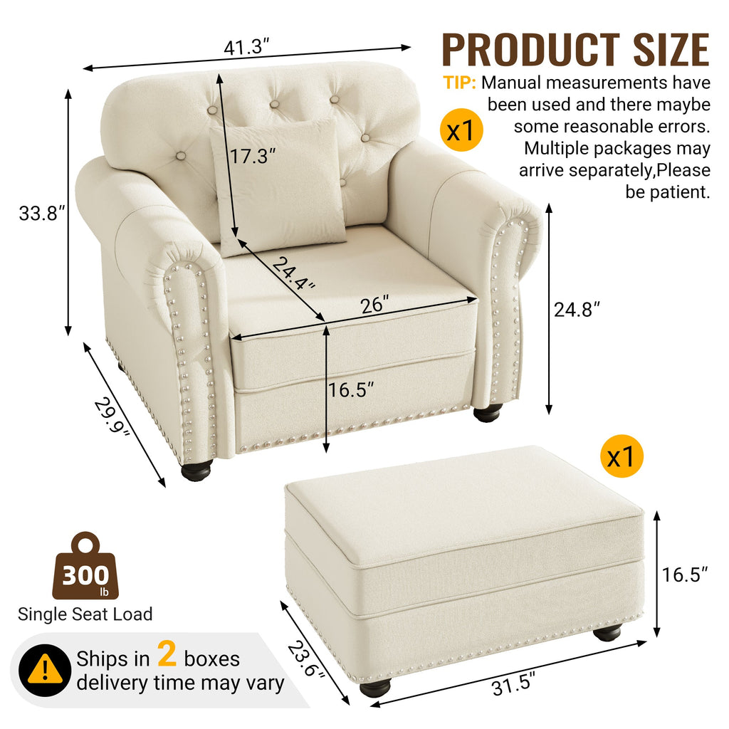 41.3'Upholstered Velvet Sofa with Nailhead Trim and Rolled Armrests,Mid-Century Modern Chesterfield Sofa with Button Tufted,Includes 1 Pillows,Brown