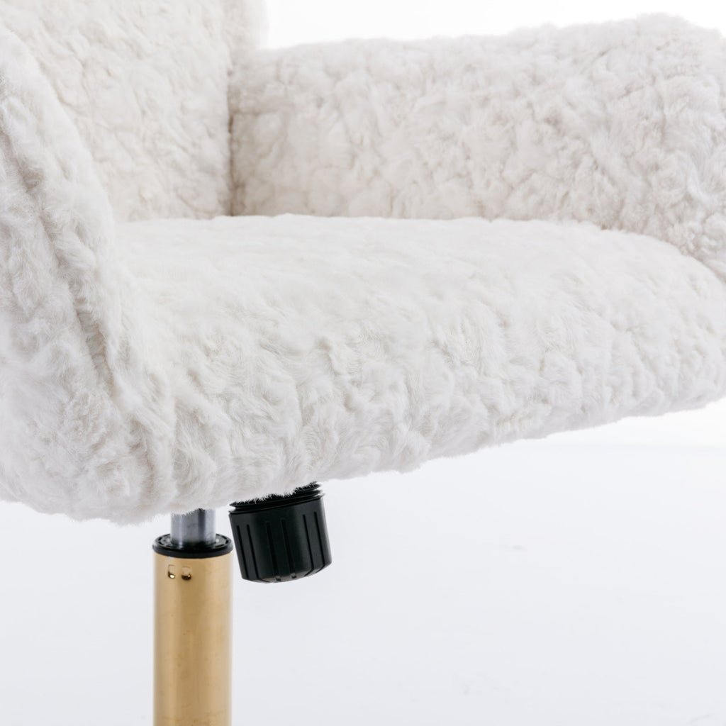 Faux Fur Office Chair — 40° Reclining with Gold Metal Base & Wheels