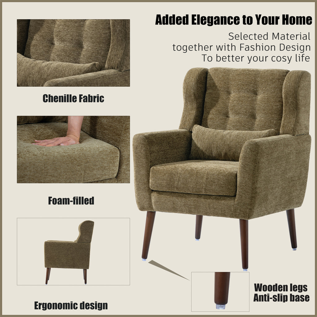 Chenille accent chair waist pillow detail