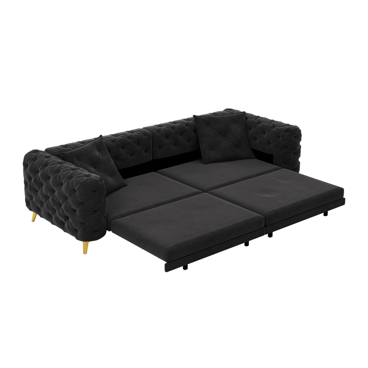 97.7' 3-in-1 Convertible Sleeper Sofa, 28.4' Deep Seat Pull Out Sofa Bed,Button Tufted Modern Sofa, 4-Seater Couch with Movable Ottoman for Apartment, Office, Bedroom,Beige/White