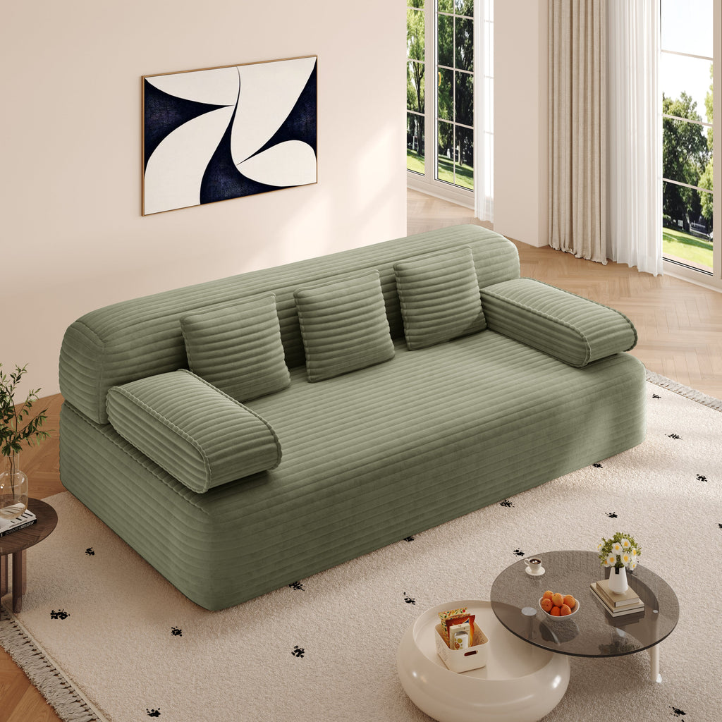 78.7' Frameless Sofa,2-in-1 Convertible Sofa Bed with 3 Pillows – Plush Corduroy Fabric, Multi-Functional 3-Seater Couch for Small Spaces, Apartments and Bedrooms,Beige
