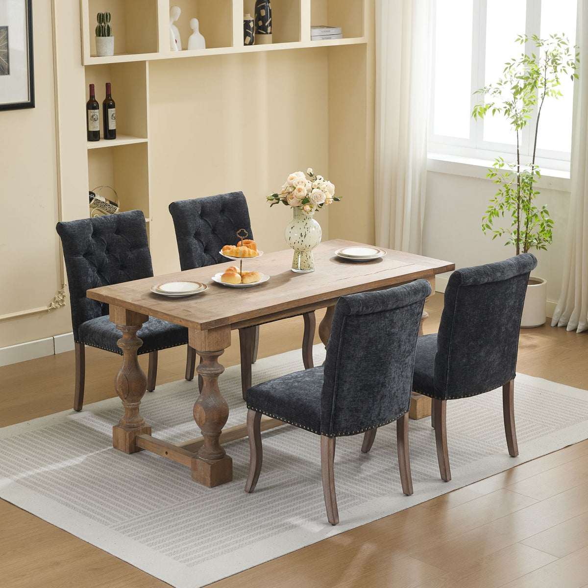 Upholstered Chenille Fabric Accent Dining Chair, Curved Solid Wood Legs, Elegant Tufted Club Dining Room Kitchen Room Arm Dining Chair, Single Pack,Olive Green,SW1895OL
