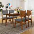 Farmhouse Dining Table Set for 4, Wood Kitchen Table & 4 Upholstered Chairs with Sturdy Rubber Wood Frame, Padded Seat, Curved Backrest, Space-Saving Dinette Set for Dining Room, Brown+Gray
